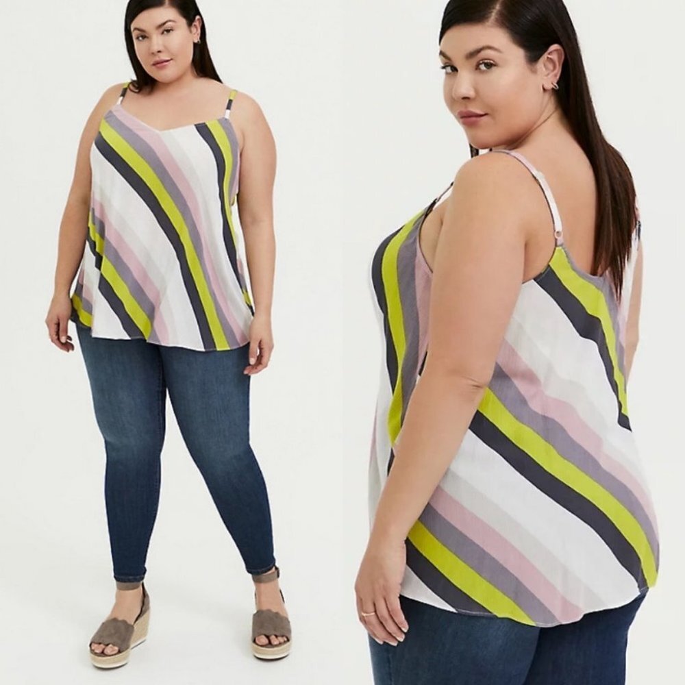 Torrid Sophie Stripe Cami Tank‎ Top Gauze Crinkle Swing Size 2X Diagonal Blouse